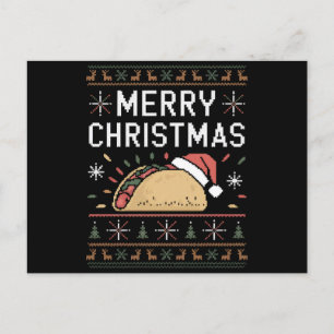 Postal Luces de suéter feas de Navidad Santa Taco Christm