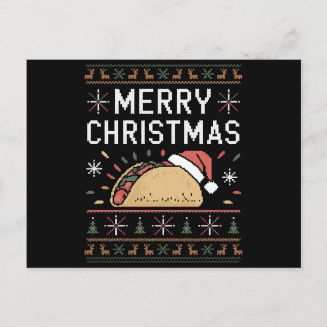 Postal Luces de suéter feas de Navidad Santa Taco Christm (Anverso)