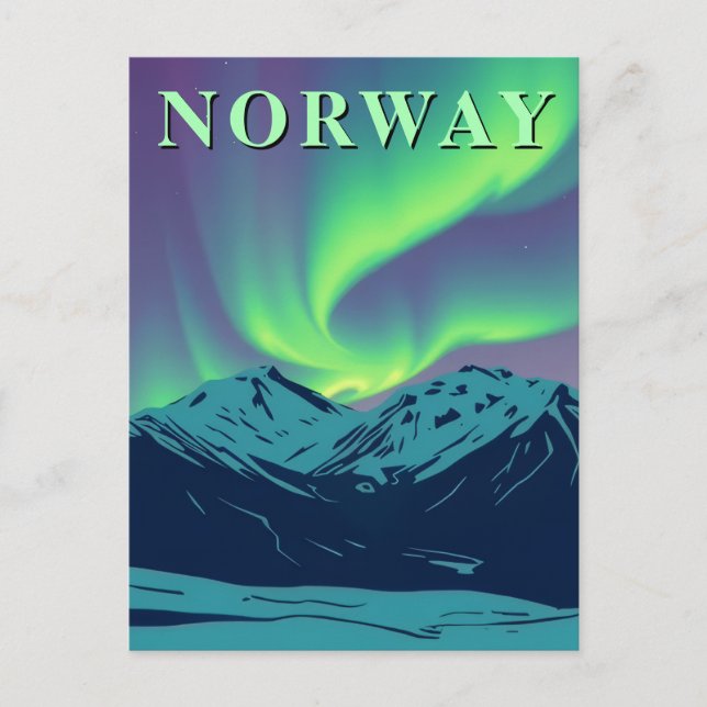 Postal Luces del Norte de Noruega Aurora Boreal (Anverso)