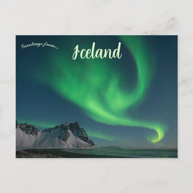 Postal Luces del Norte en Islandia (Anverso)