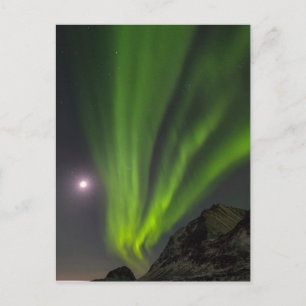 Postal Luces del Norte   Playa Haukland Isla Noruega