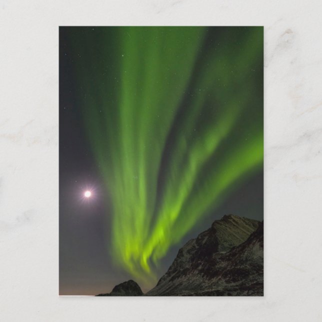 Postal Luces del Norte | Playa Haukland Isla Noruega (Anverso)