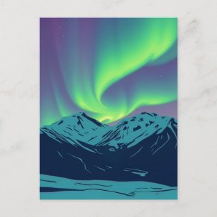 Postal Luces del Norte Retro Aurora Boreal Montaña