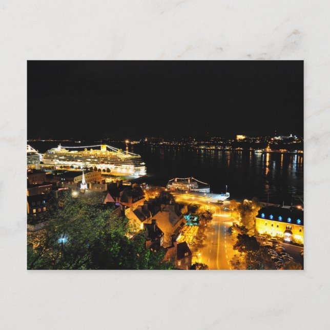 Postal Luces Nocturnas Levis Quebec Skyline Postcard (Anverso)