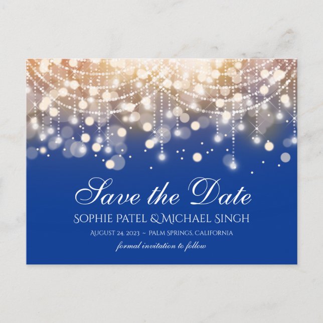 Postal Luces Regal Blue y Gold Bokeh (Anverso)