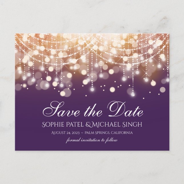 Postal Luces Regal Purple y Gold Bokeh (Anverso)