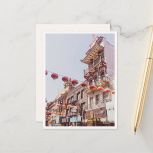 Postal Luces Rojas de China Town San Francisco Foto en Bl