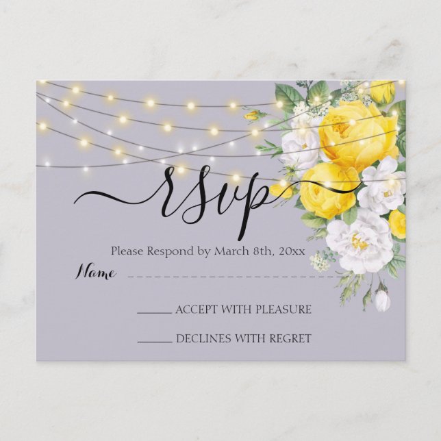 Postal Luces rústicas Floral Amarillo  RSVP   (Anverso)