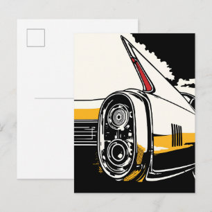Postal Luces Traseras de Coche Clásico Retro Ilustración