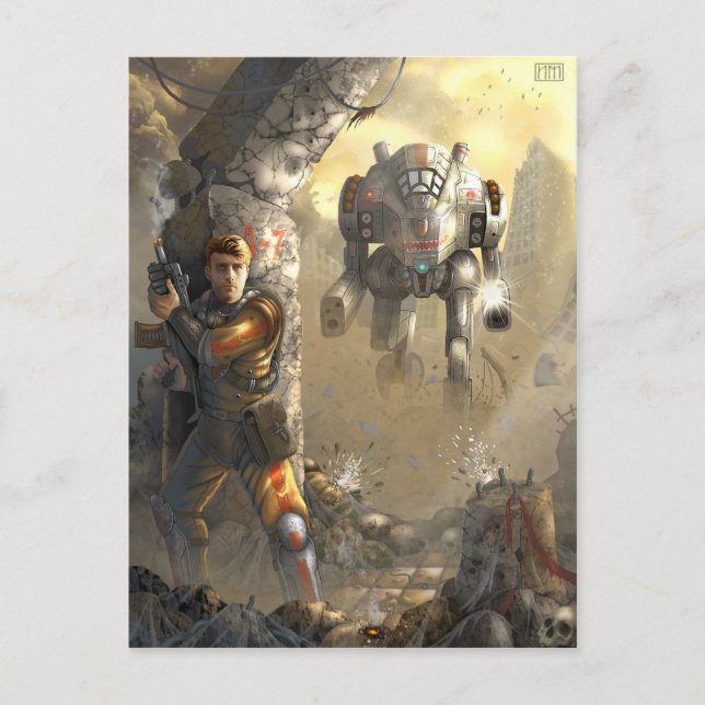 Postal Lucha con el robot (Anverso)