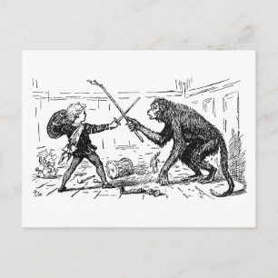 Postal "Lucha contra la espada de los monos"