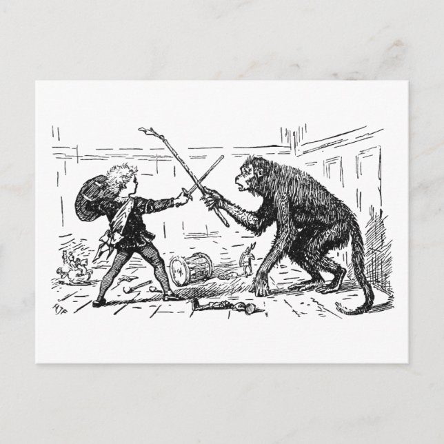 Postal "Lucha contra la espada de los monos" (Anverso)