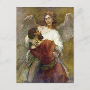 Postal Lucha de Jacob con el ángel por Rembrandt