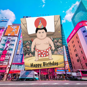 Postal Luchador de sumo en bandera japonesa dohyo