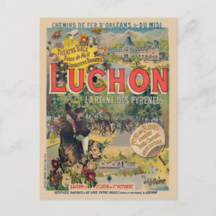 Postal Luchon France Vintage Railroad Poster 1890