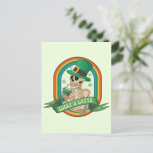 Postal Lucky A Latte - Skeleton, Café y Clovers