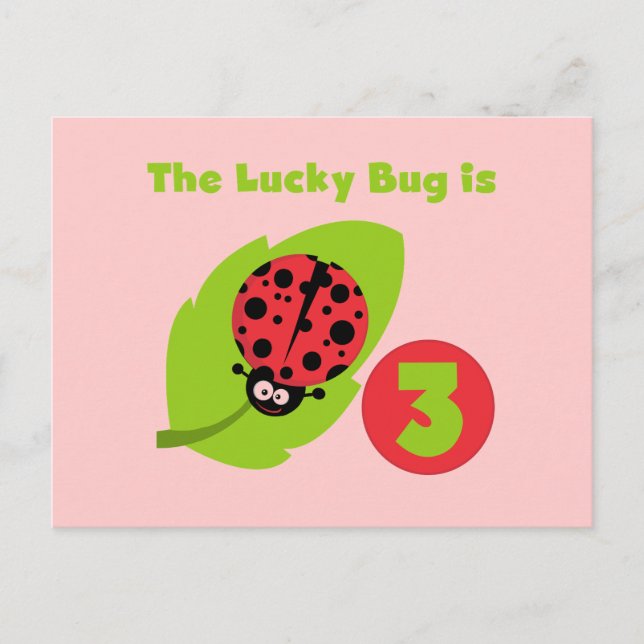 Postal Lucky Bug 3 Birthday T camisetas y regalos (Anverso)