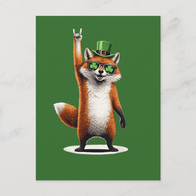 Postal Lucky Fox Shamrock Sunglasses St Patrick's day (Anverso)