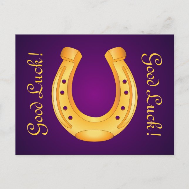 Postal Lucky Golden Horseshoe Buena Suerte Púrpura Profun (Anverso)