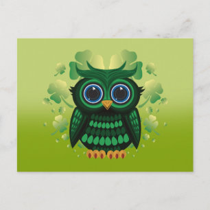 Postal Lucky Green Owl Lime Gradiente Día de San Patricio