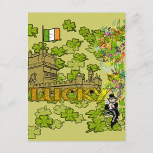 Postal Lucky Leprechaun y su castillo irlandés