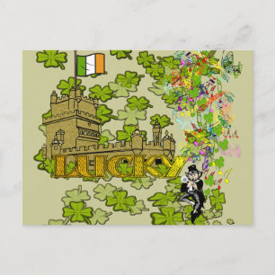 Postal Lucky Leprechaun y su castillo irlandés