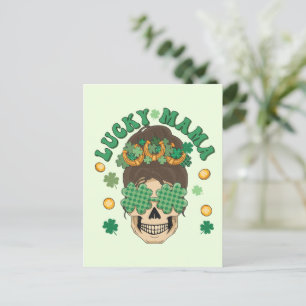 Postal Lucky Mama Skeleton con Clovers y Horseshoes