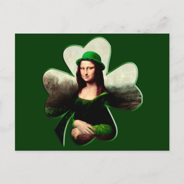 Postal Lucky Mona Lisa St Patrick's Day Clover (Anverso)