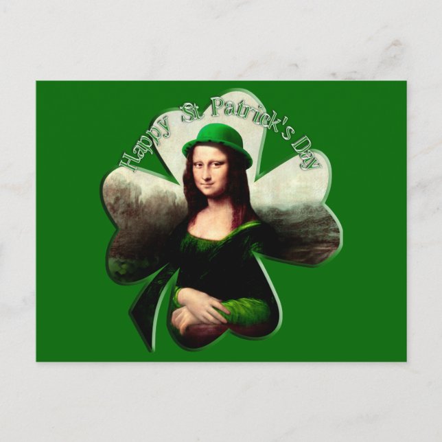 Postal Lucky Mona Lisa St Patrick's Day Shamrock (Anverso)
