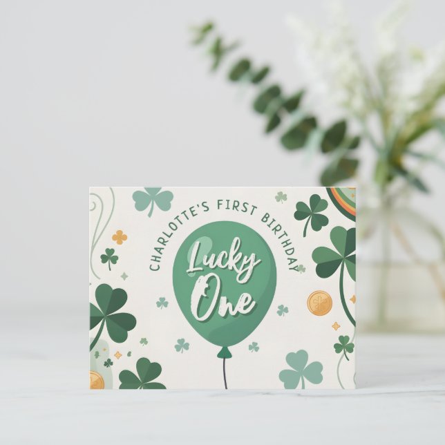 Postal Lucky One cumpleaños St Patricks Day Trébol (Anverso de pie)