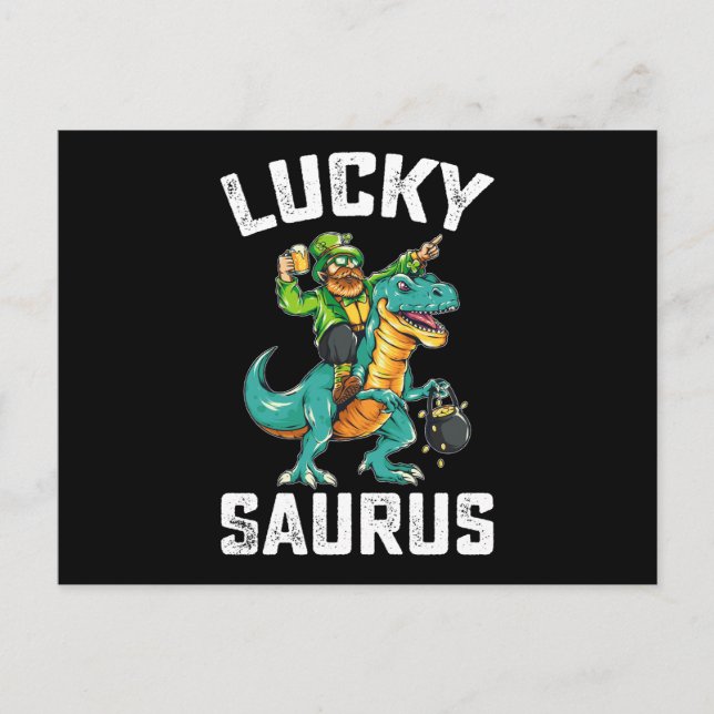 Postal Lucky Saurus Dinosaur T Rex St Patrick's Day (Anverso)