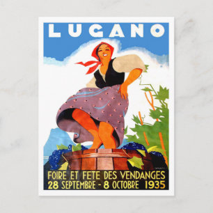 Postal Lugano, Italia, niña está haciendo vino, vendimia