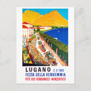 Postal Lugano, vista aérea. Gente multitud en festival de