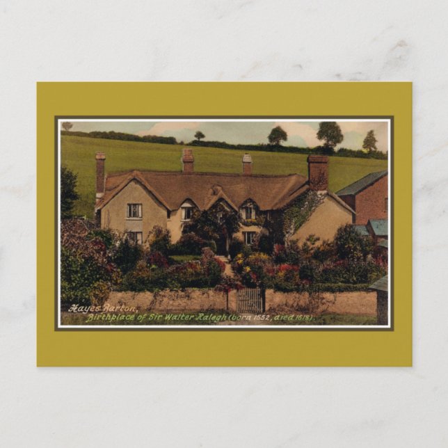 Postal Lugar de nacimiento de Sir Walter Raleigh, Hayes B (Anverso)