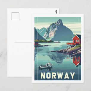 Postal Lugar de viaje famoso de Noruega Europa Vintage