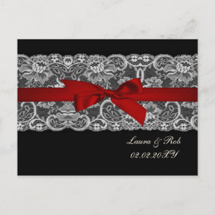 Postal Lugar falso y cinta roja, boda negro Gracias