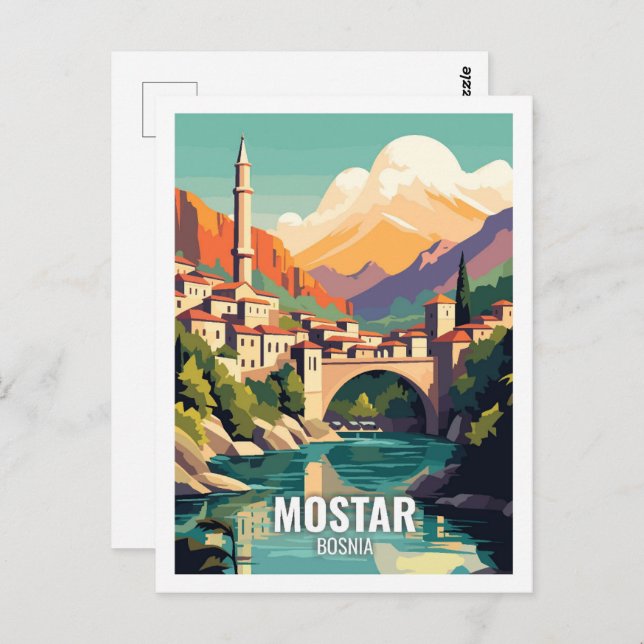 Postal Lugares de viaje famosos de Mostar Bosnia (Anverso / Reverso)