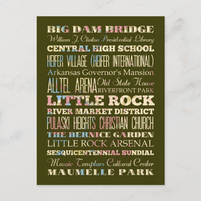 Postal Lugares famosos de Little Rock, Arkansas. (Anverso)