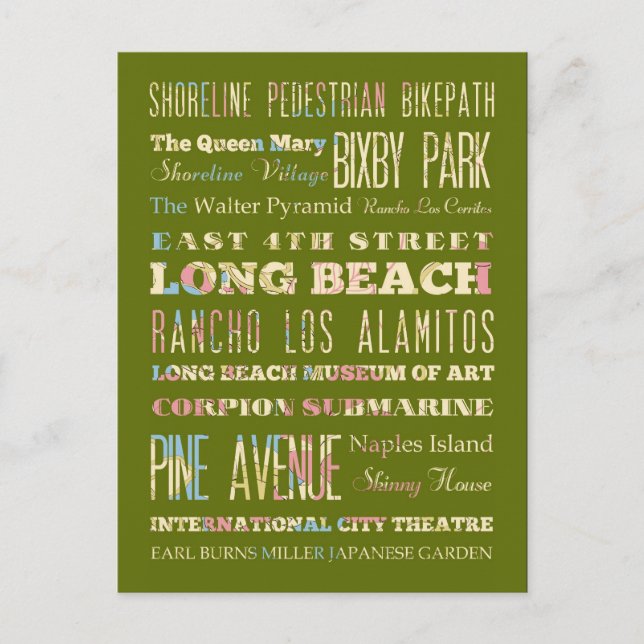 Postal Lugares famosos de Long Beach, California. (Anverso)