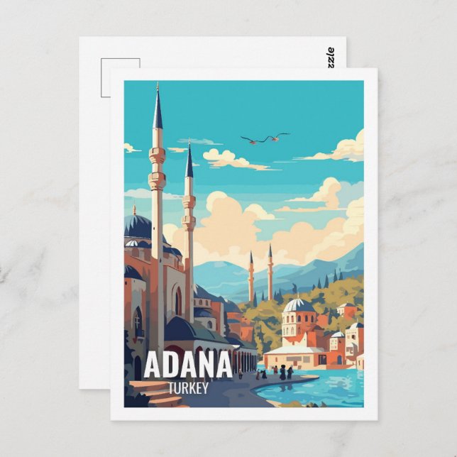 Postal Lugares famosos de viaje de Adana Turkey (Anverso / Reverso)