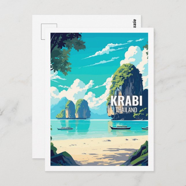 Postal Lugares famosos de viaje de Krabi Tailandia (Anverso / Reverso)