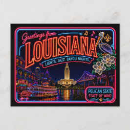 Postal Luisiana Neon Estado Retro Vintage