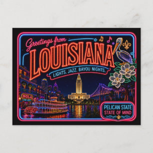 Postal Luisiana Neon Estado Retro Vintage