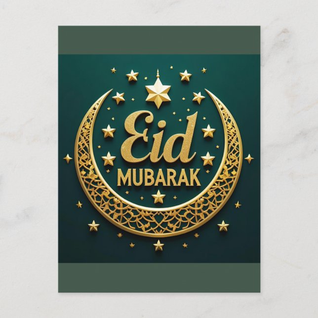 Postal Lujo Oro Verde Eid Mubarak (Anverso)