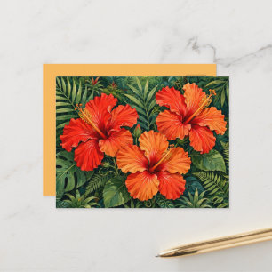 Postal Lujosas flores tropicales de hibisco naranja selvá