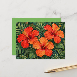 Postal Lujosas flores tropicales de hibisco naranja selvá