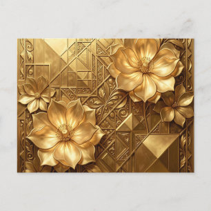 Postal Lujoso patrón floral Art Deco dorado con relieve