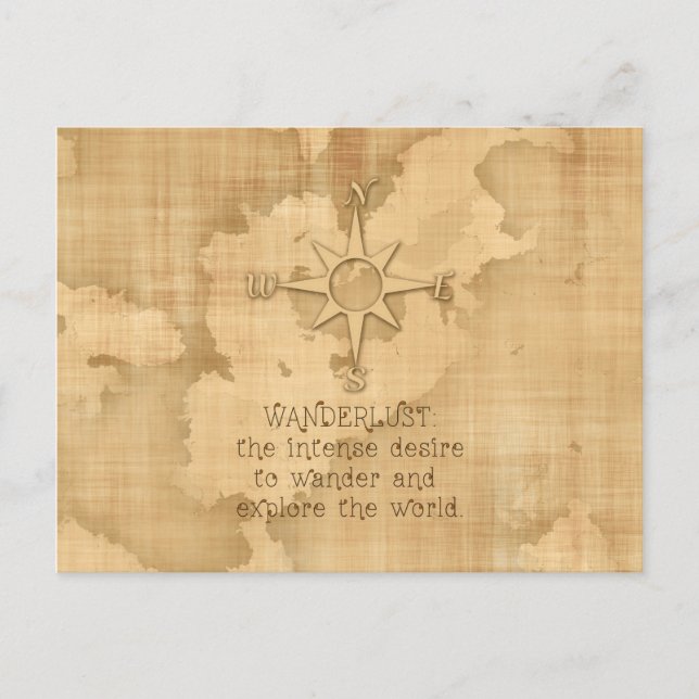 Postal "Lujuria de Wanderlust..." Cita de viaje sobre pap (Anverso)