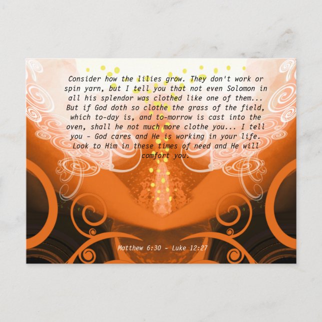 Postal Luke 12:27 Considerar cómo crecen las mentiras. (Anverso)