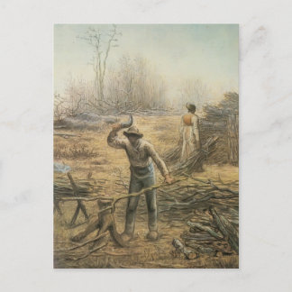 Postal Lumberjack preparando leña por Jean Millet